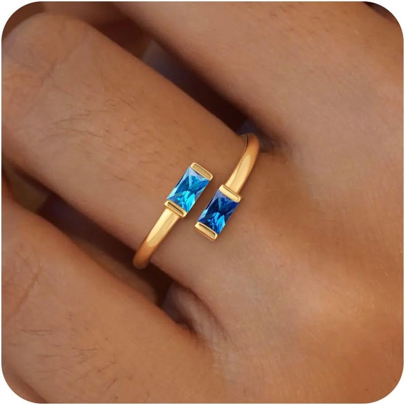 Honsny Gold Birthstone Rings for Women Non Tarnish 14K Gold Plated Adjustable Emerald Ring Cubic Zirconia Gemstone Promise Ring for Her Engagement Personalized Waterproof Jewelry Gifts for Birthday - Image 1